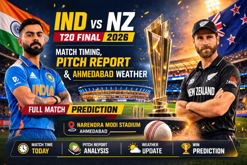 IND vs NZ T20 Final 2026 Prediction Match Timing Narendra Modi Stadium Pitch Report & Ahmedabad Weather